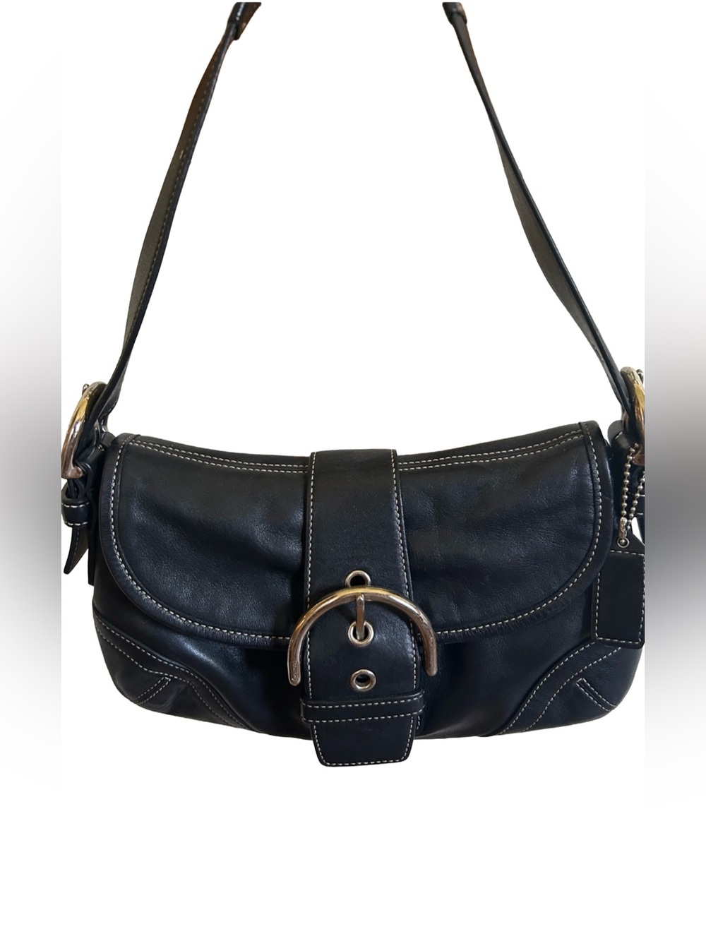Vintage Coach SoHo Black Leather Shoulder Bag with Silver Buckle